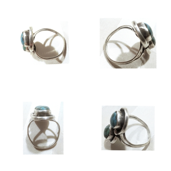 Vtg Navajo Double Nugget Turquoise Statement Ring 925 Sterling Silver Sz 7 - Picture 14 of 16